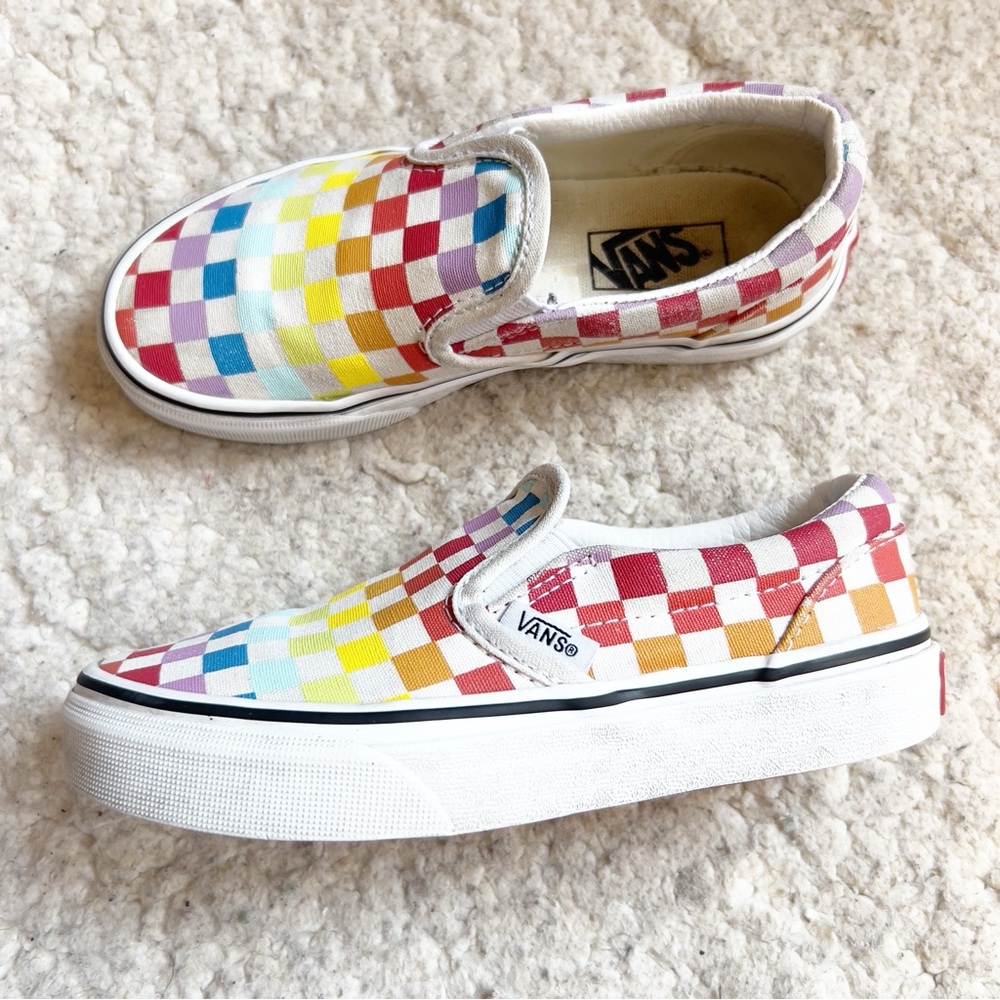 Vans Kids Slip On Rainbow Checkerboard Skate Sneakers Size 13